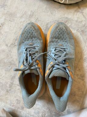 HOKAS Light Blue and Orange Women's Running Shoes